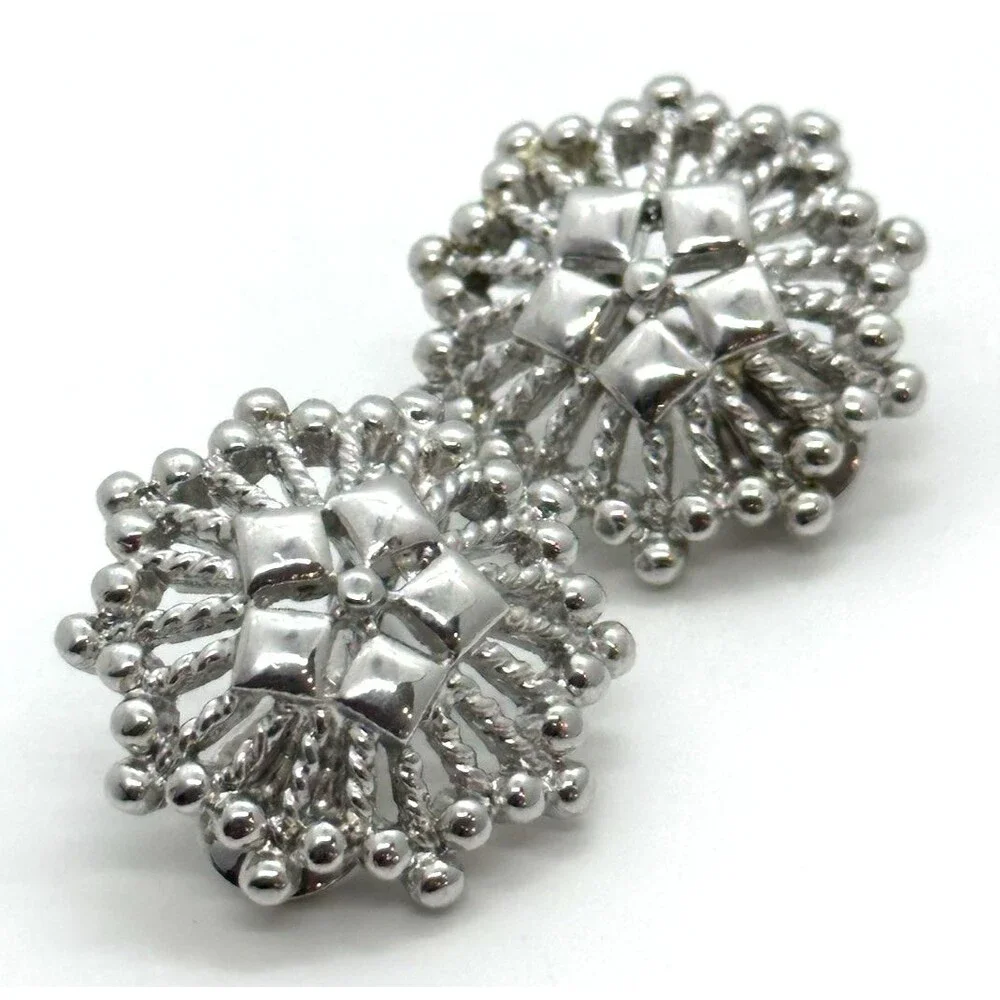 Monet Silver Tone Clip On Flower Earrings